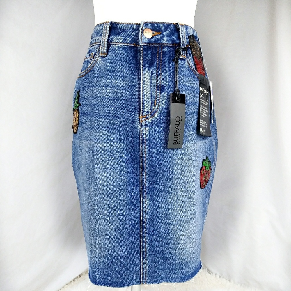 High waist Raw Hem Blue Jean Denim DIY Patched